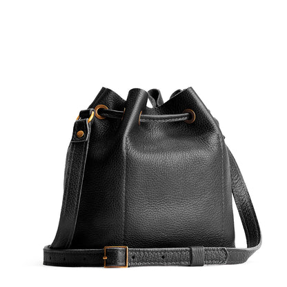 Pebbled--black*Small | Slouchy crossbody bag with leather drawstring closure