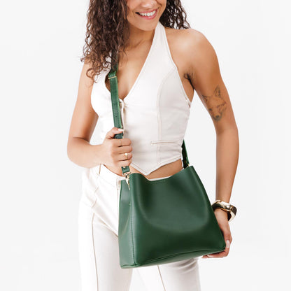 Aruba | symmetrical bucket bag with latch closure and removable crossbody strap
