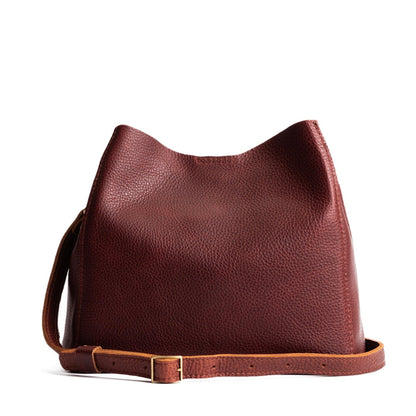 Cinnamon Bear | symmetrical bucket bag with latch closure and removable crossbody strap