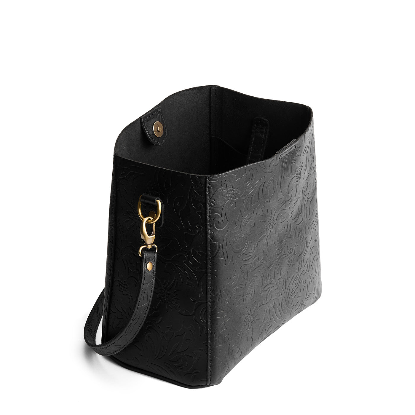 Dahlia | Symmetrical bucket bag with latch closure and removable crossbody strap