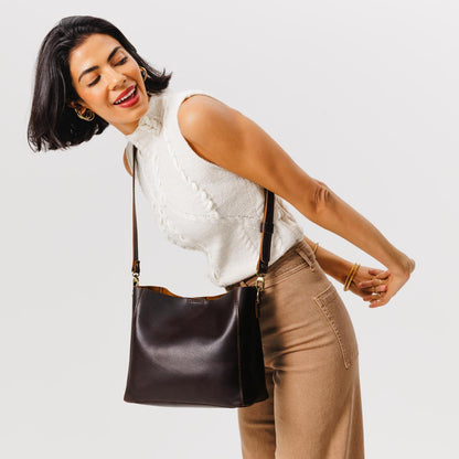 Grizzly | symmetrical bucket bag with latch closure and removable crossbody strap