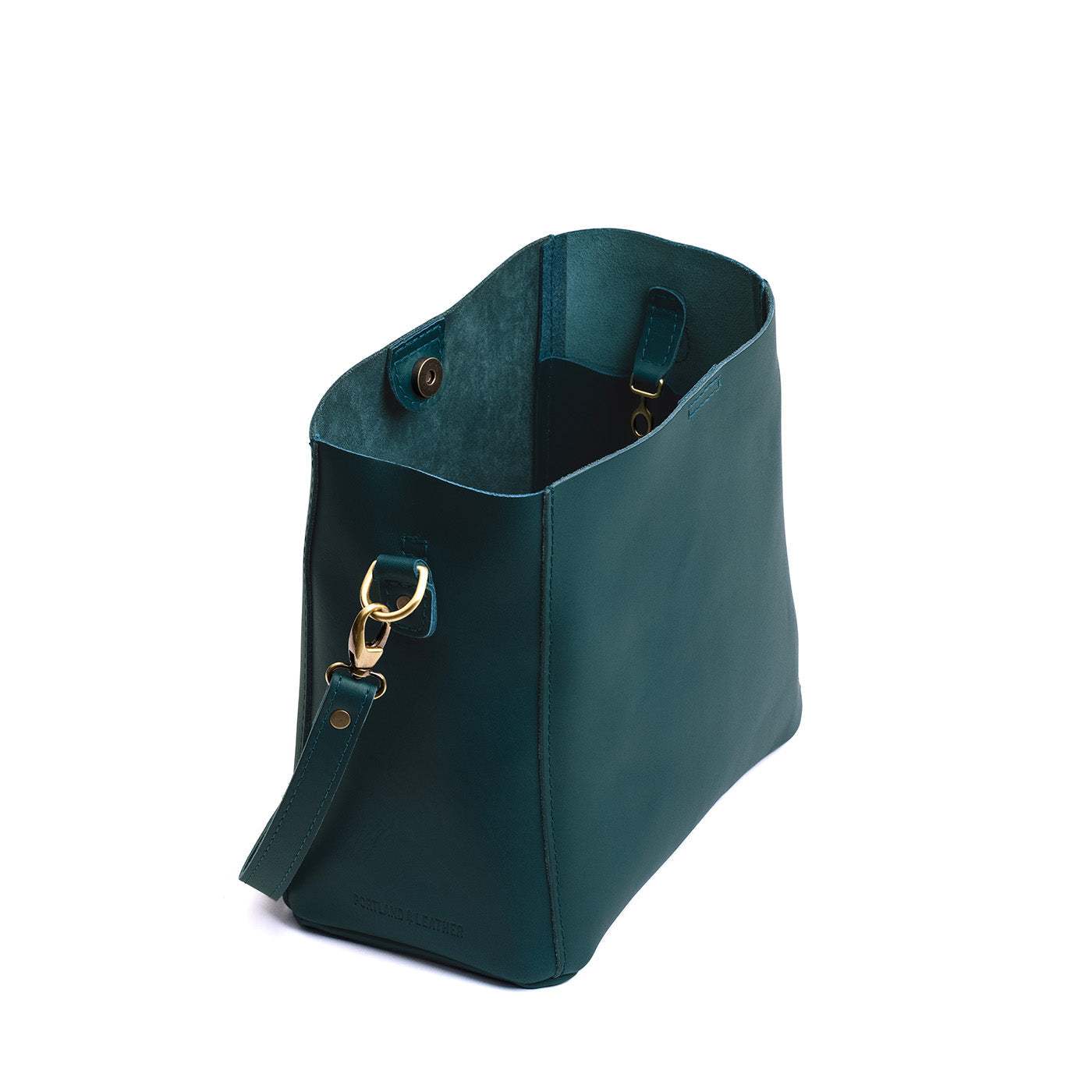 Harbor | symmetrical bucket bag with latch closure and removable crossbody strap