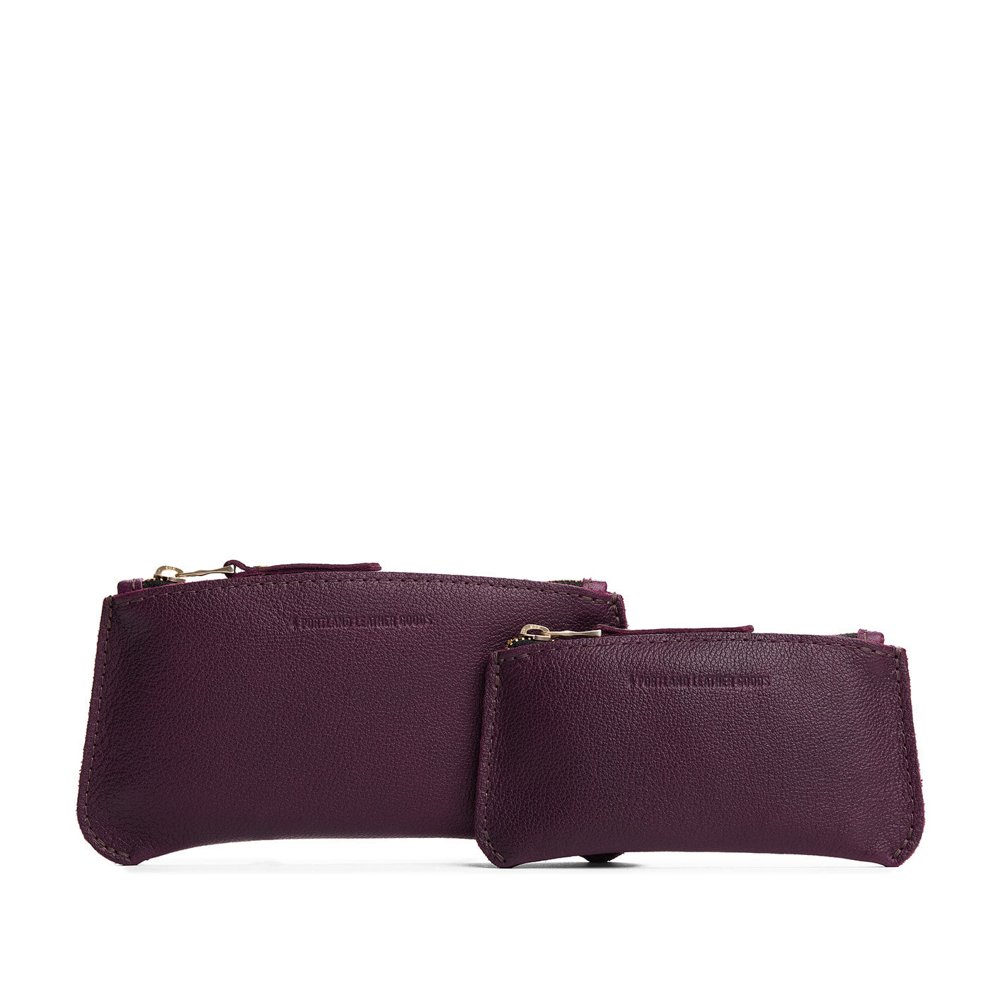 Plum | Large and Small pouches with a top zipper and unique curved bottom