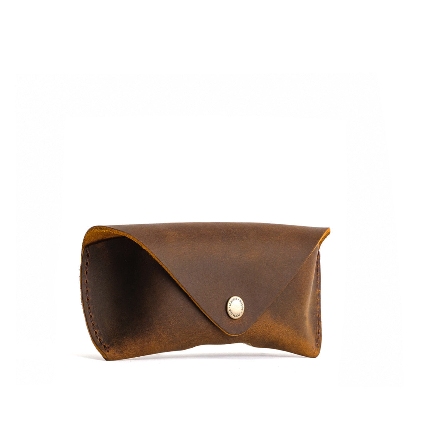 Leather sunglasses case with snap closure