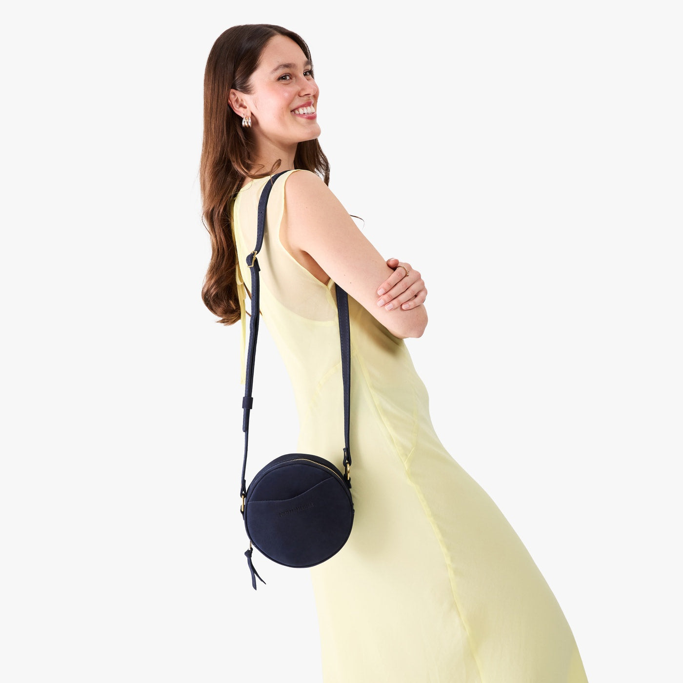 Velvet Blue*Small | Circle shaped crossbody bag with top zipper