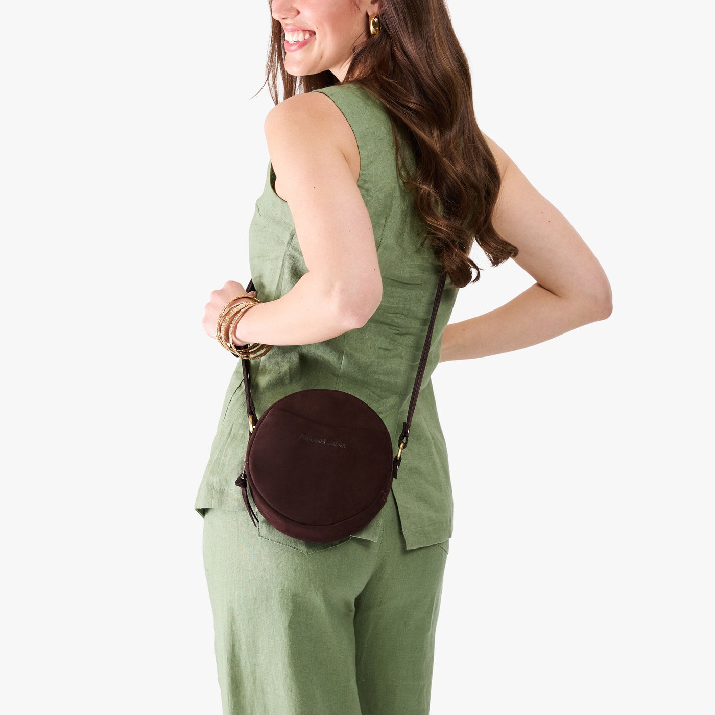 Velvet Brown*Small | Circle shaped crossbody bag with top zipper