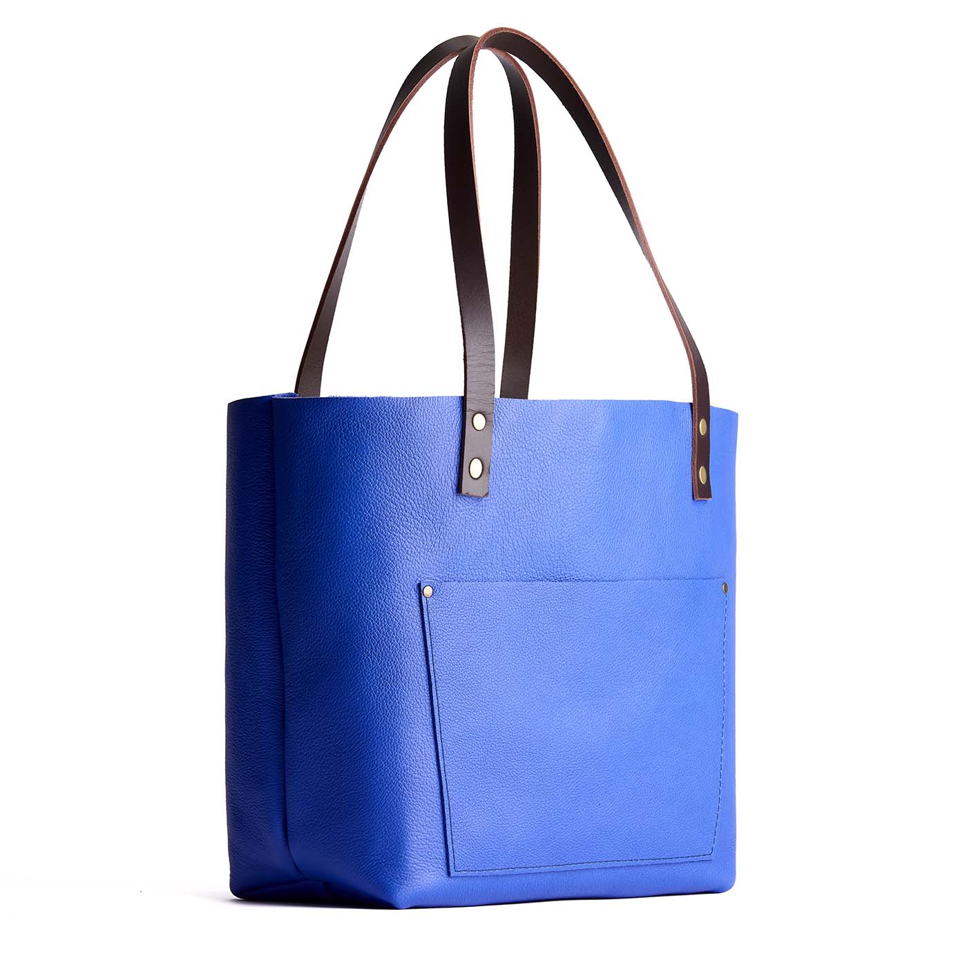Astro Blue*Classic | Large leather tote bag with sturdy bridle handles and front pocket