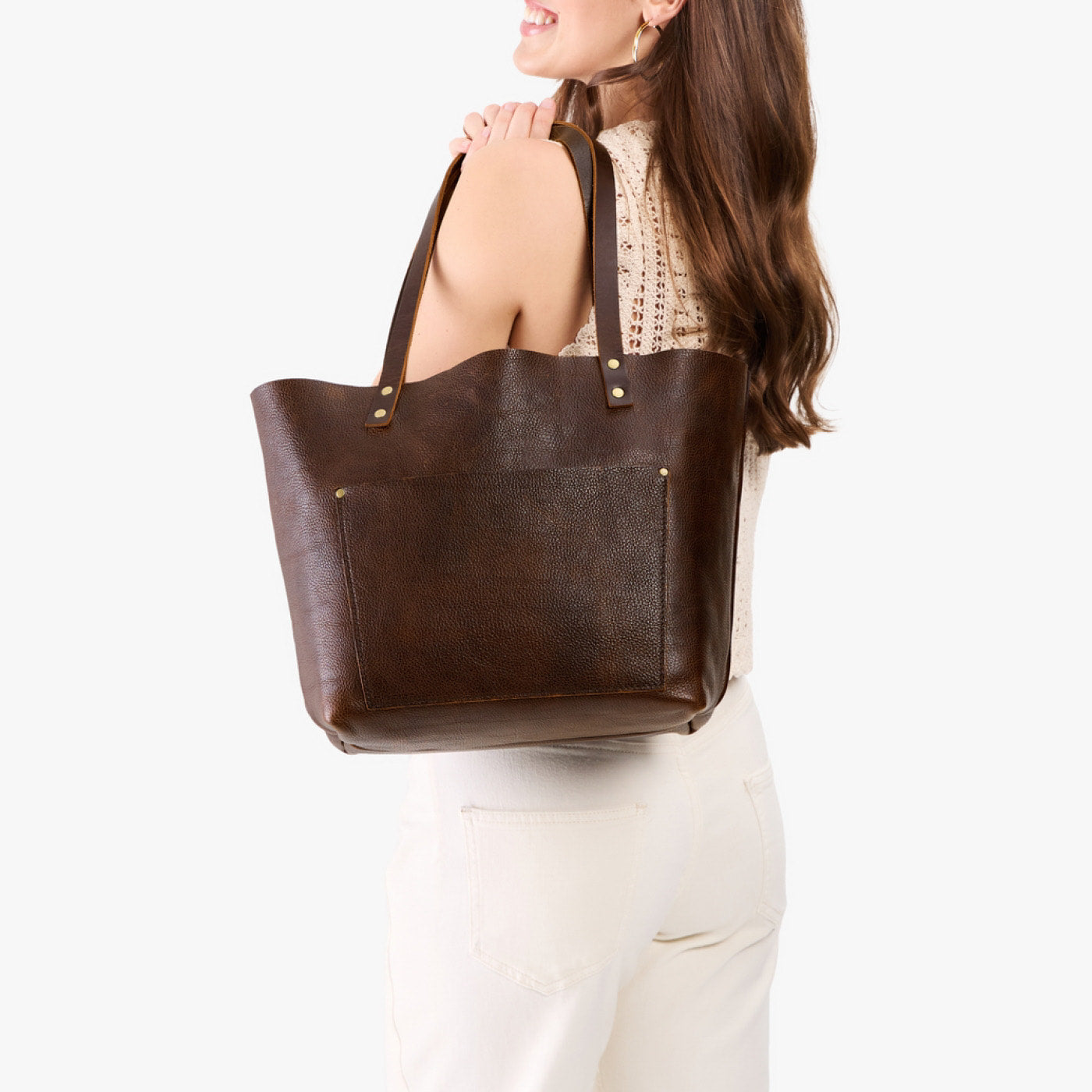 Coldbrew*Classic | Large leather tote bag with sturdy bridle handles and front pocket