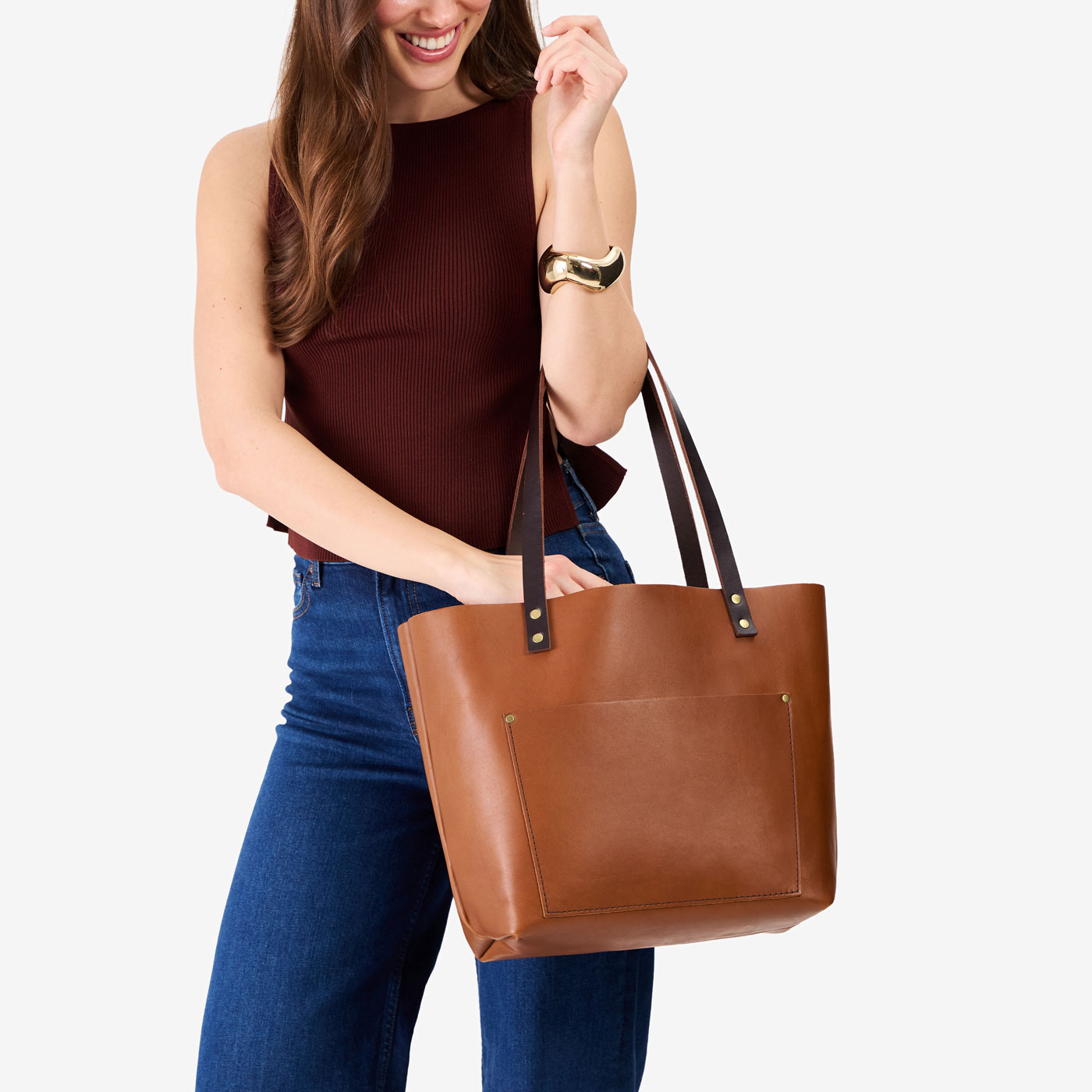 Honey*Classic | Large leather tote bag with sturdy bridle handles and front pocket
