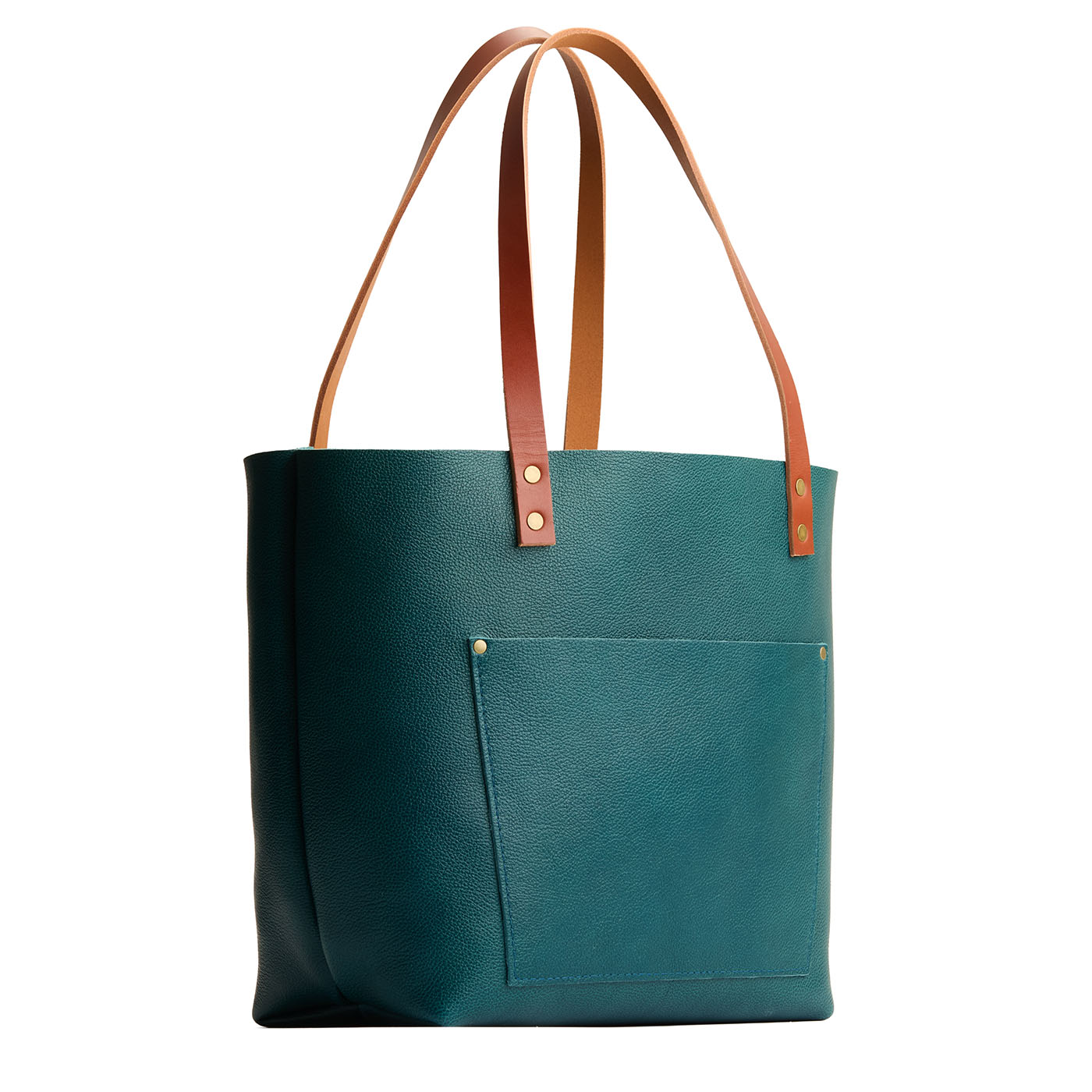 Sea Glass*Classic | Large leather tote bag with sturdy bridle handles and front pocket