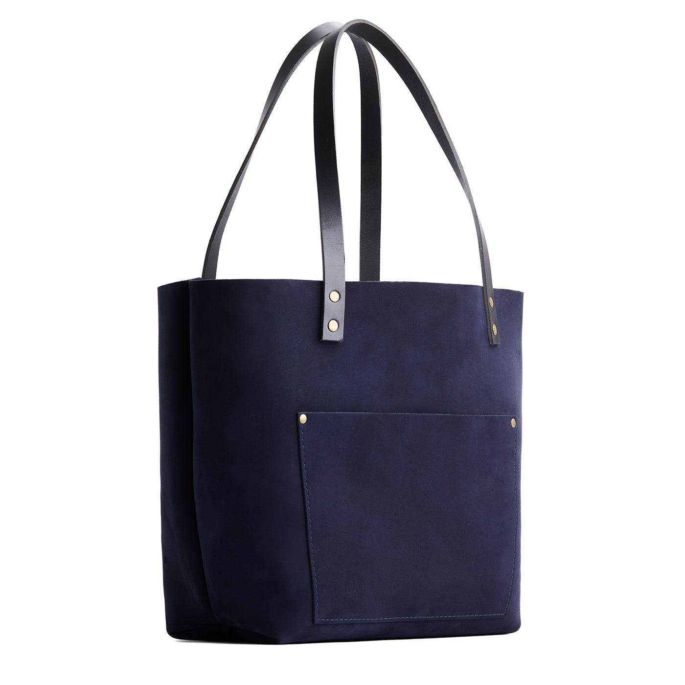 Velvet Blue*Classic | Large leather tote bag with sturdy bridle handles and front pocket