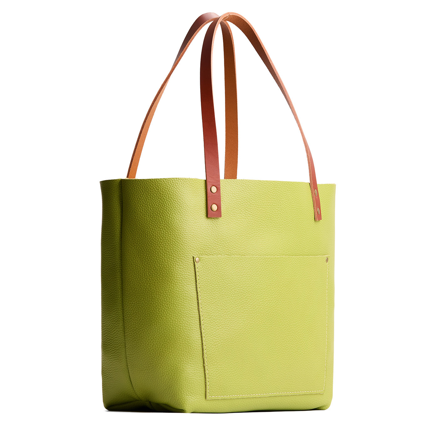 Wasabi*Classic | Large leather tote bag with sturdy bridle handles and front pocket
