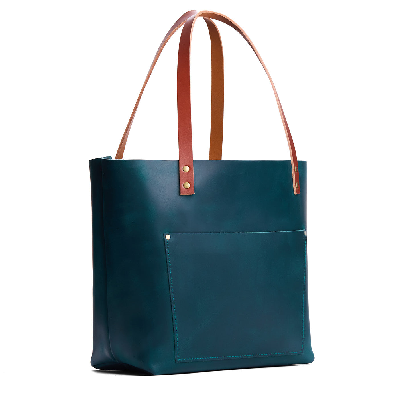 Westward Blue*Classic | Large leather tote bag with sturdy bridle handles and front pocket
