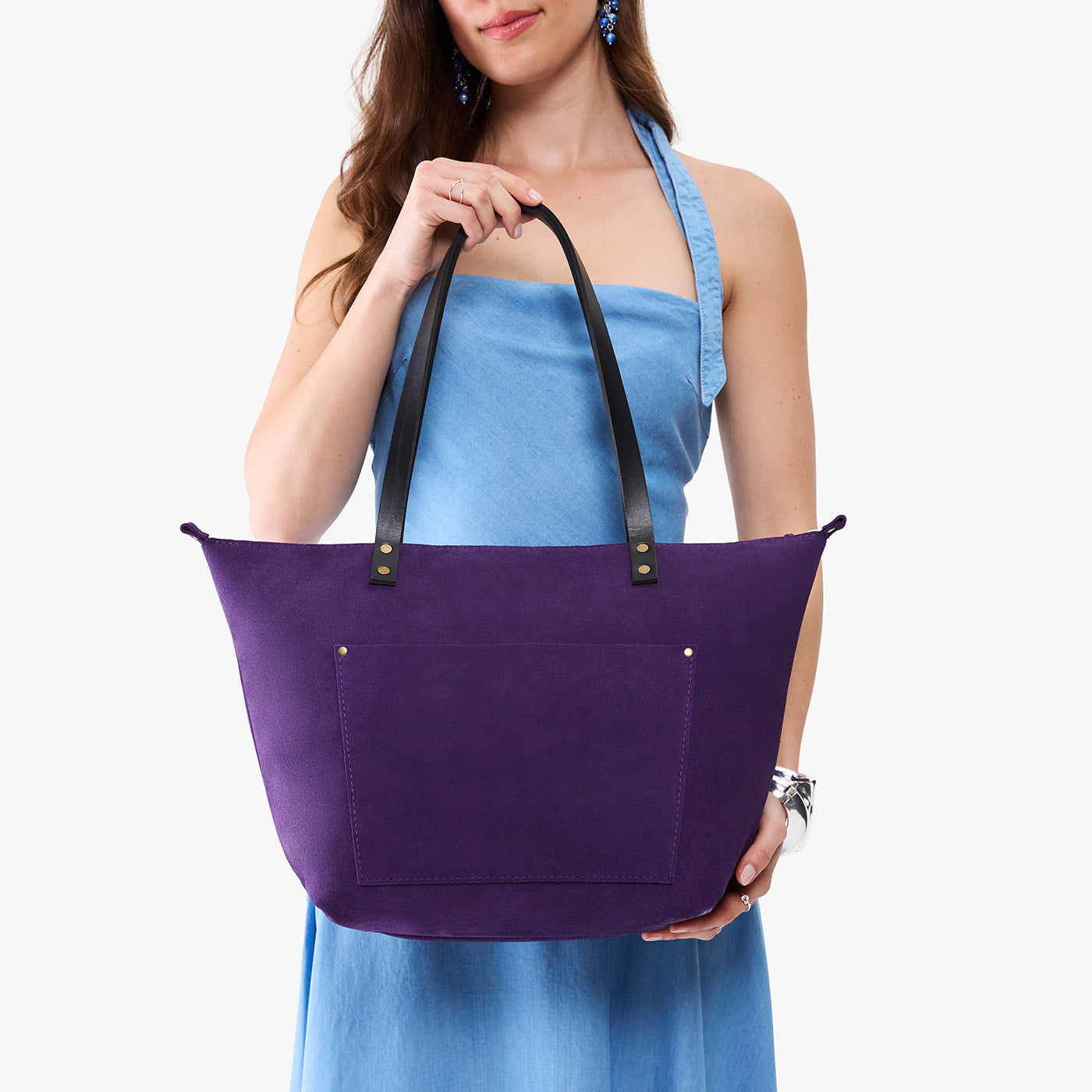Imperial*Zipper | Large leather tote bag with sturdy bridle handles and front pocket
