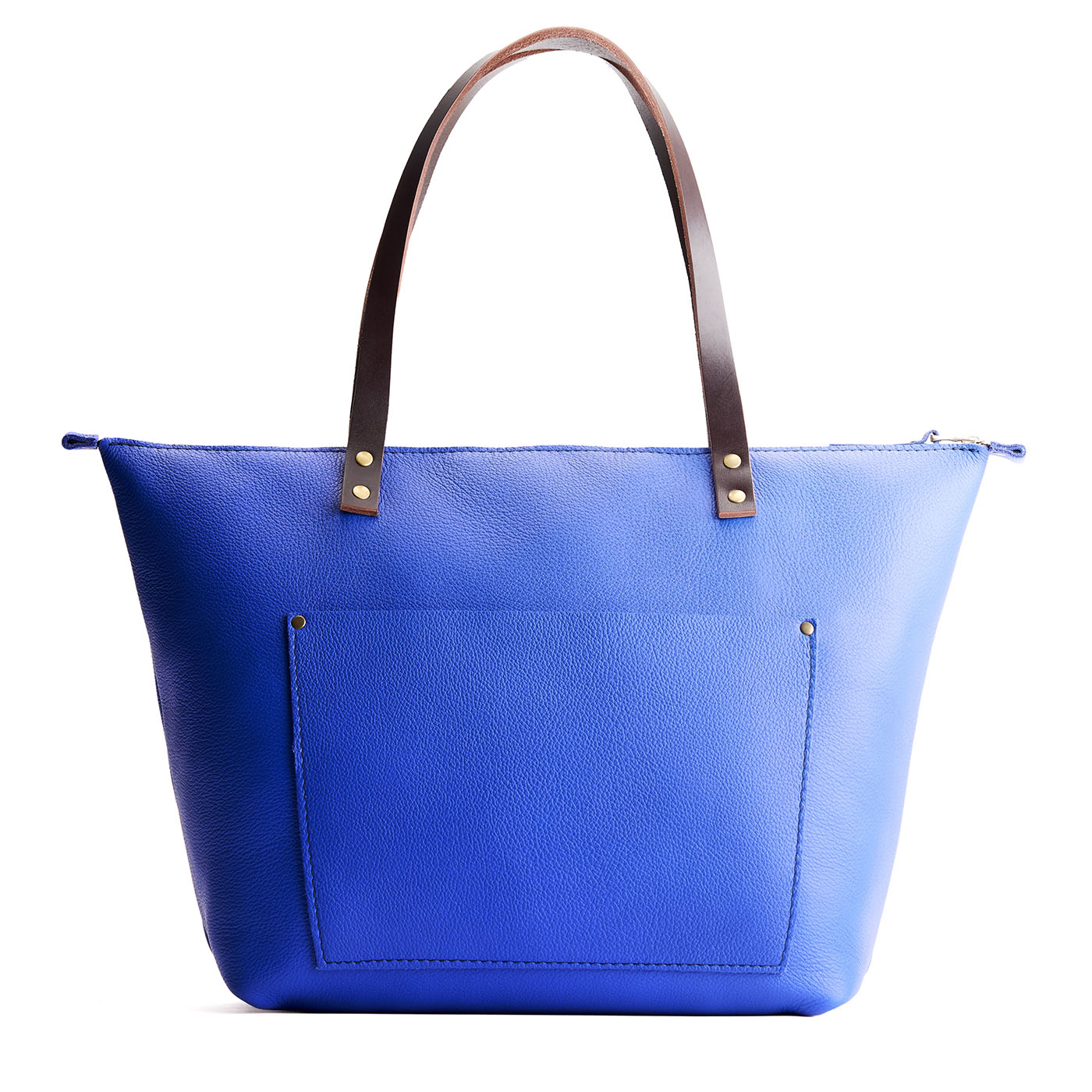 Astro Blue*Zipper | Large leather tote bag with sturdy bridle handles and front pocket