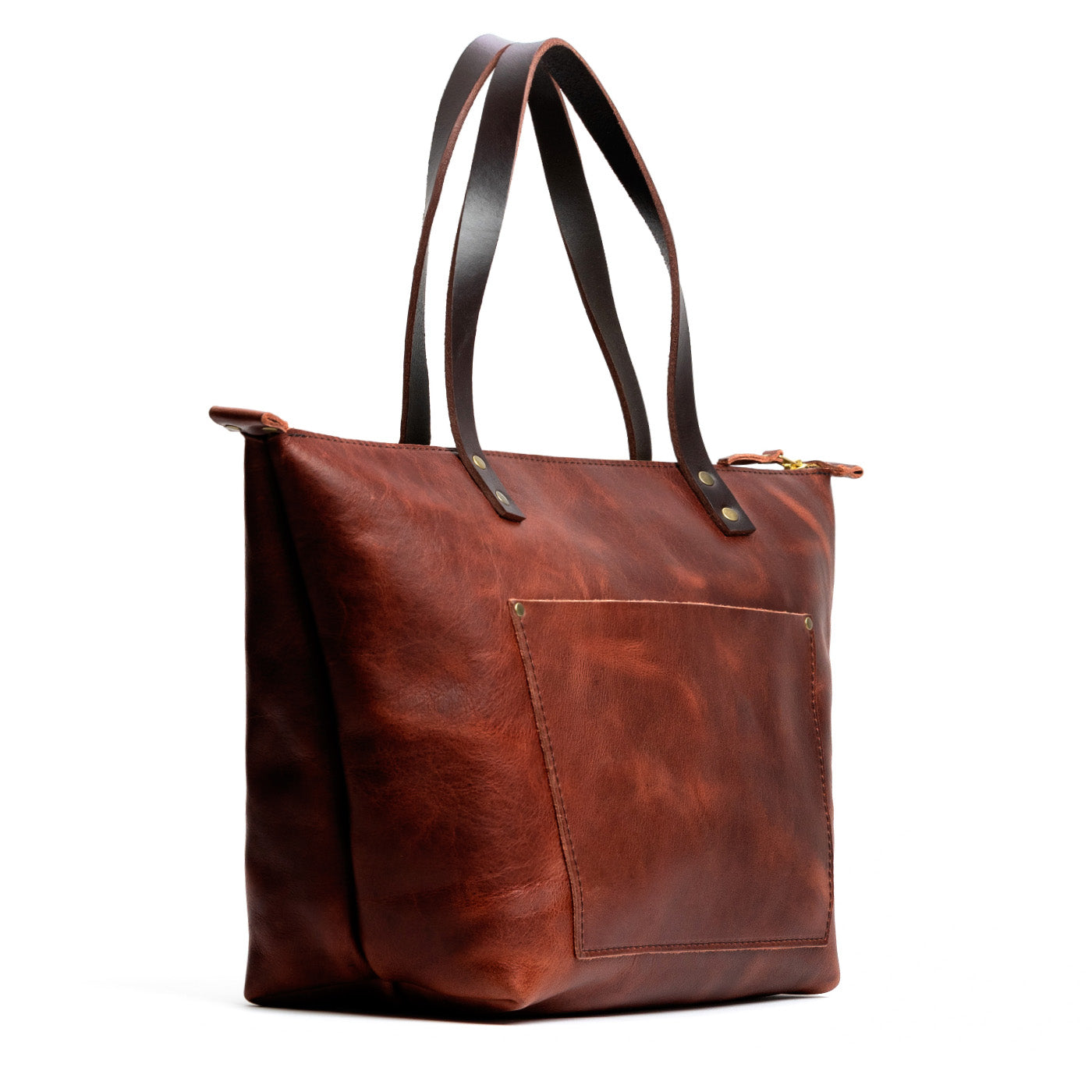 Lava*Zipper | Large zipper leather tote bag with sturdy bridle handles and front pocket