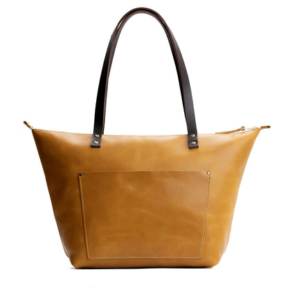 Mango*Zipper | Large leather tote bag with sturdy bridle handles and front pocket