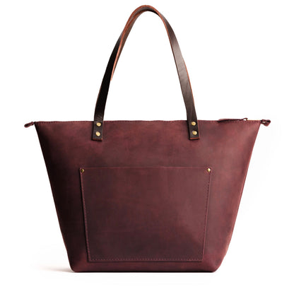 Merlot*Zipper | Large leather tote bag with sturdy bridle handles and front pocket