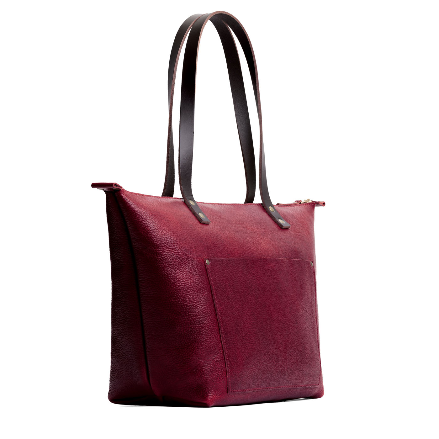 Orchid*Zipper | Large leather tote bag with sturdy bridle handles and front pocket