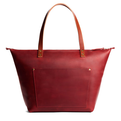 Phoenix*Zipper | Large zipper leather tote bag with sturdy bridle handles and front pocket