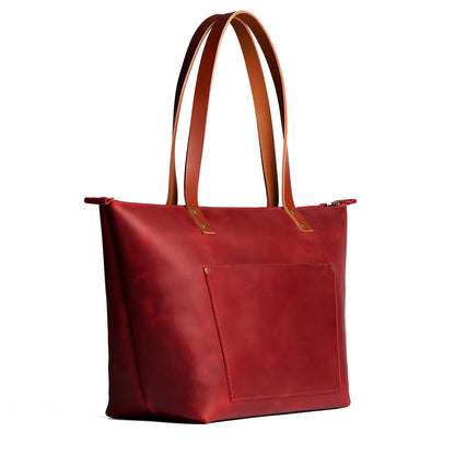 Phoenix*Zipper | Large zipper leather tote bag with sturdy bridle handles and front pocket