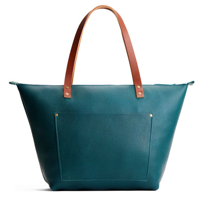 Sea Glass*Zipper | Large leather tote bag with sturdy bridle handles and front pocket