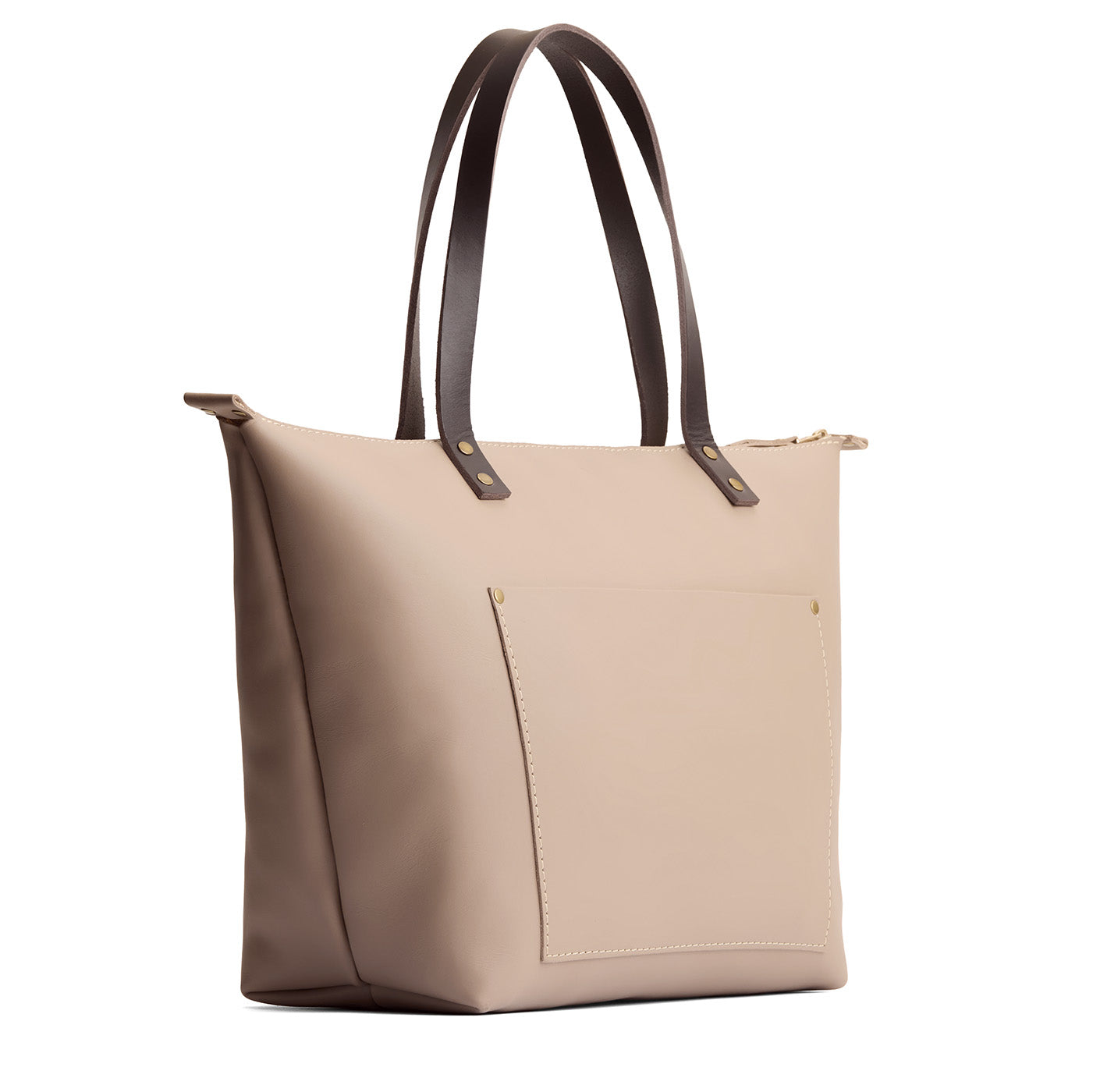 Stone*Zipper | Large leather tote bag with sturdy bridle handles and front pocket