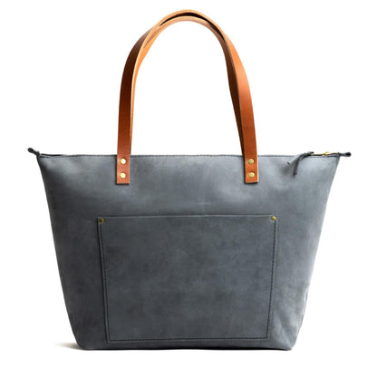 Storm*Zipper | Large zipper leather tote bag with sturdy bridle handles and front pocket