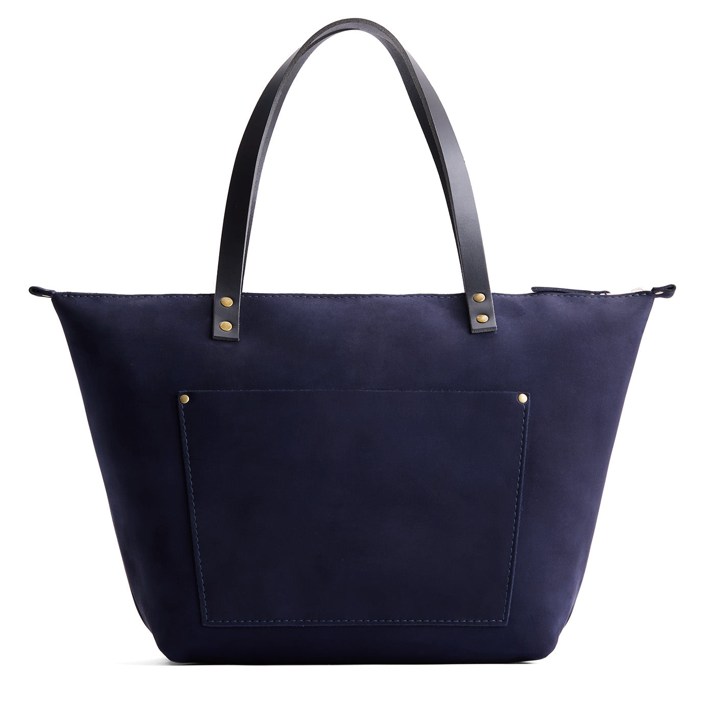 Velvet Blue*Zipper | Large leather tote bag with sturdy bridle handles and front pocket