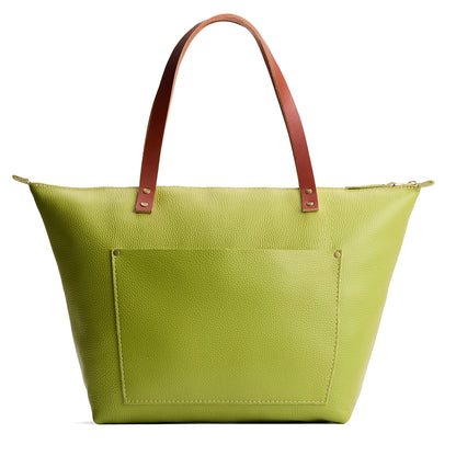 Wasabi*Zipper | Large leather tote bag with sturdy bridle handles and front pocket