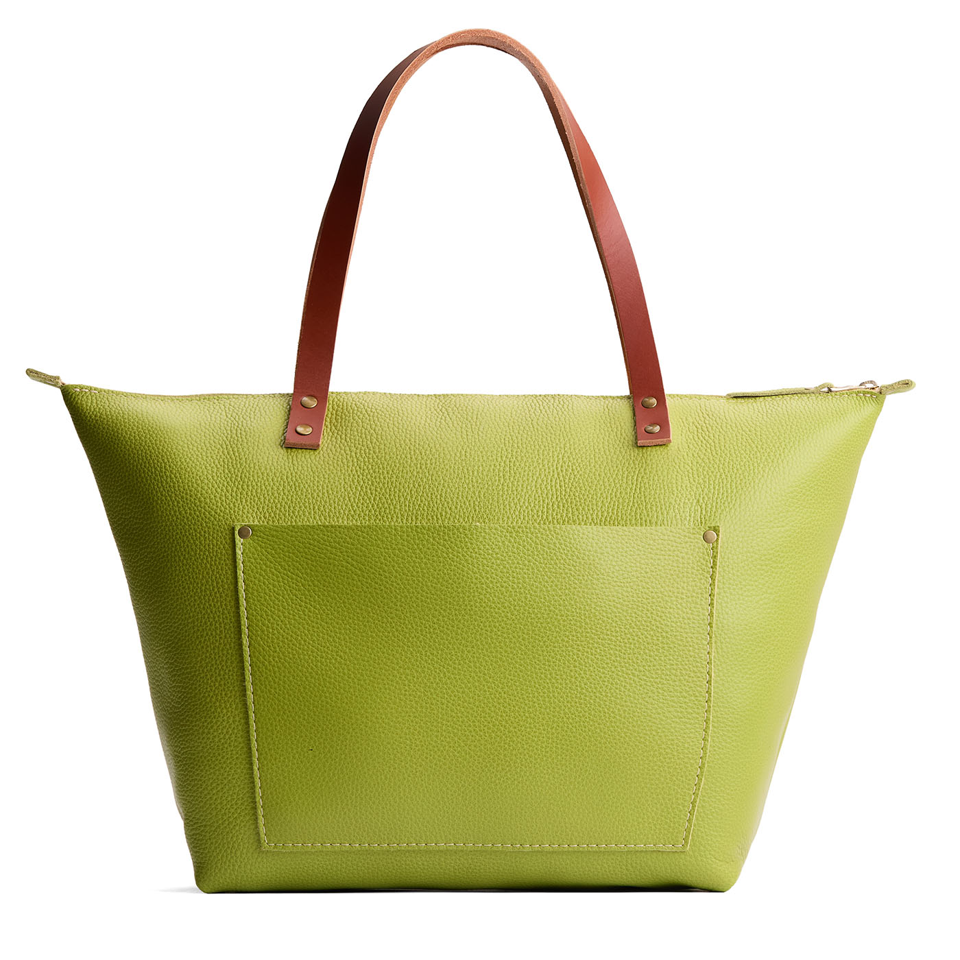 Wasabi*Zipper | Large leather tote bag with sturdy bridle handles and front pocket