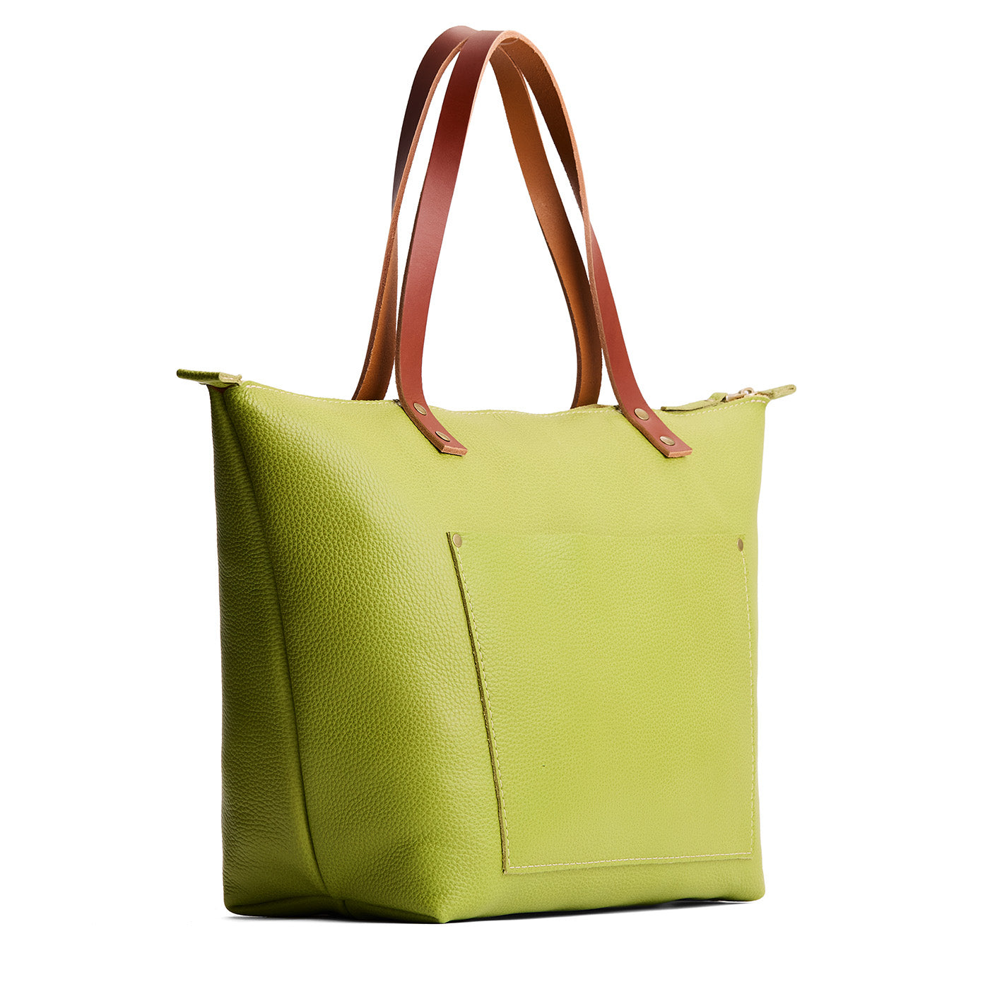 Wasabi*Zipper | Large leather tote bag with sturdy bridle handles and front pocket