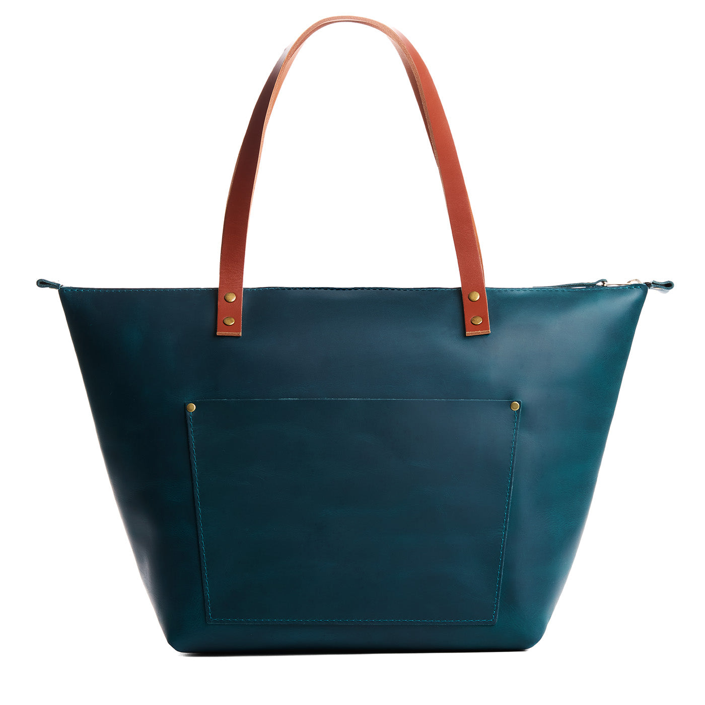 Westward Blue*Zipper | Large zipper leather tote bag with sturdy bridle handles and front pocket