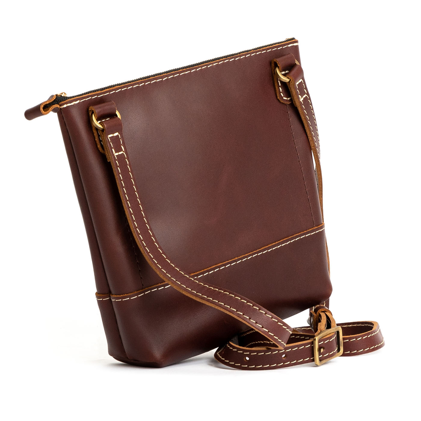 Cognac | Small rectangular crossbody purse with top zipper and interior pocket
