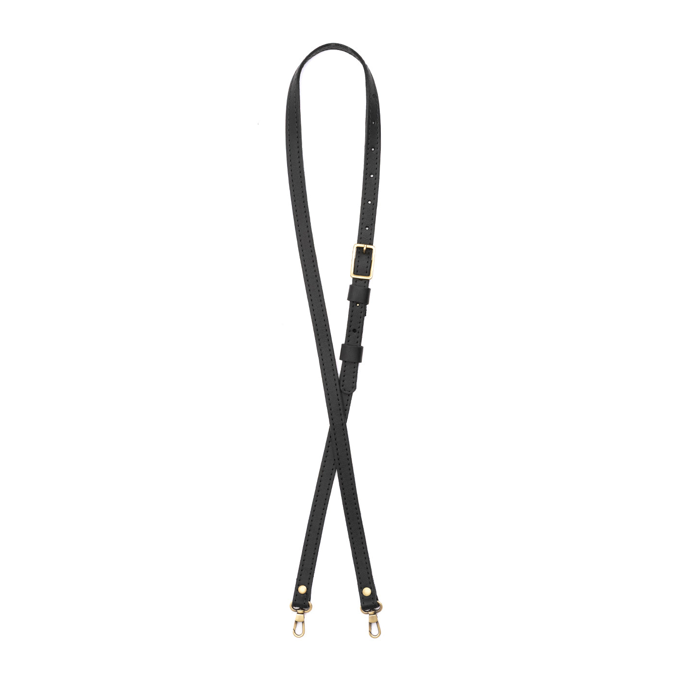 Black | Leather crossbody strap with metal buckle and lever snap swivel clasps