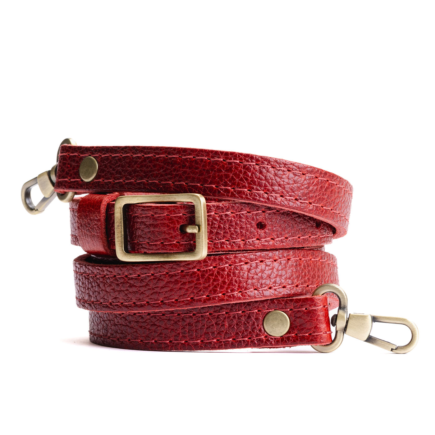 Chili Red | Leather crossbody strap with metal buckle and lever snap swivel clasps