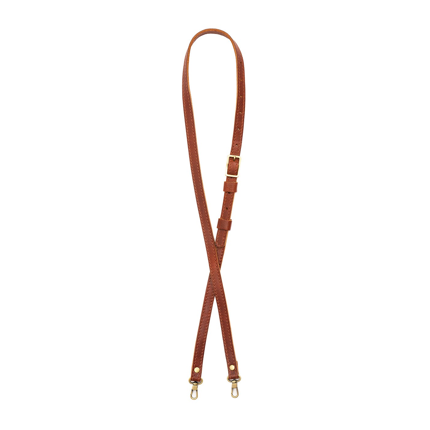 Nutmeg | Leather crossbody strap with metal buckle and lever snap swivel clasps