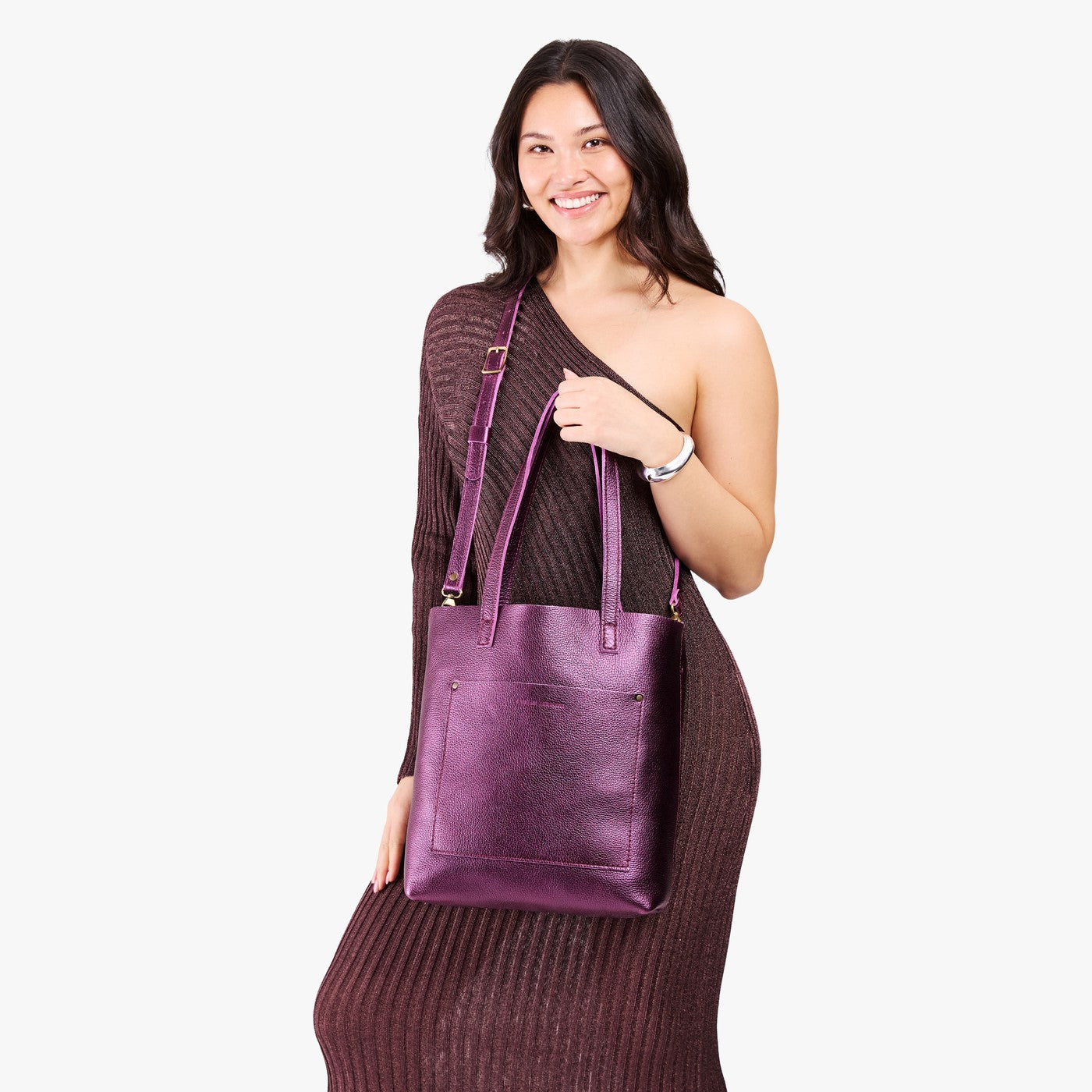 Ultra Violet*Classic | Model holding medium Tote with dual shoulder straps and crossbody strap