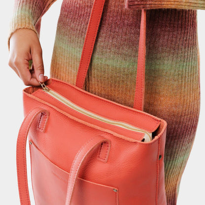 Coral*Zipper | Medium Tote with dual shoulder straps and crossbody strap