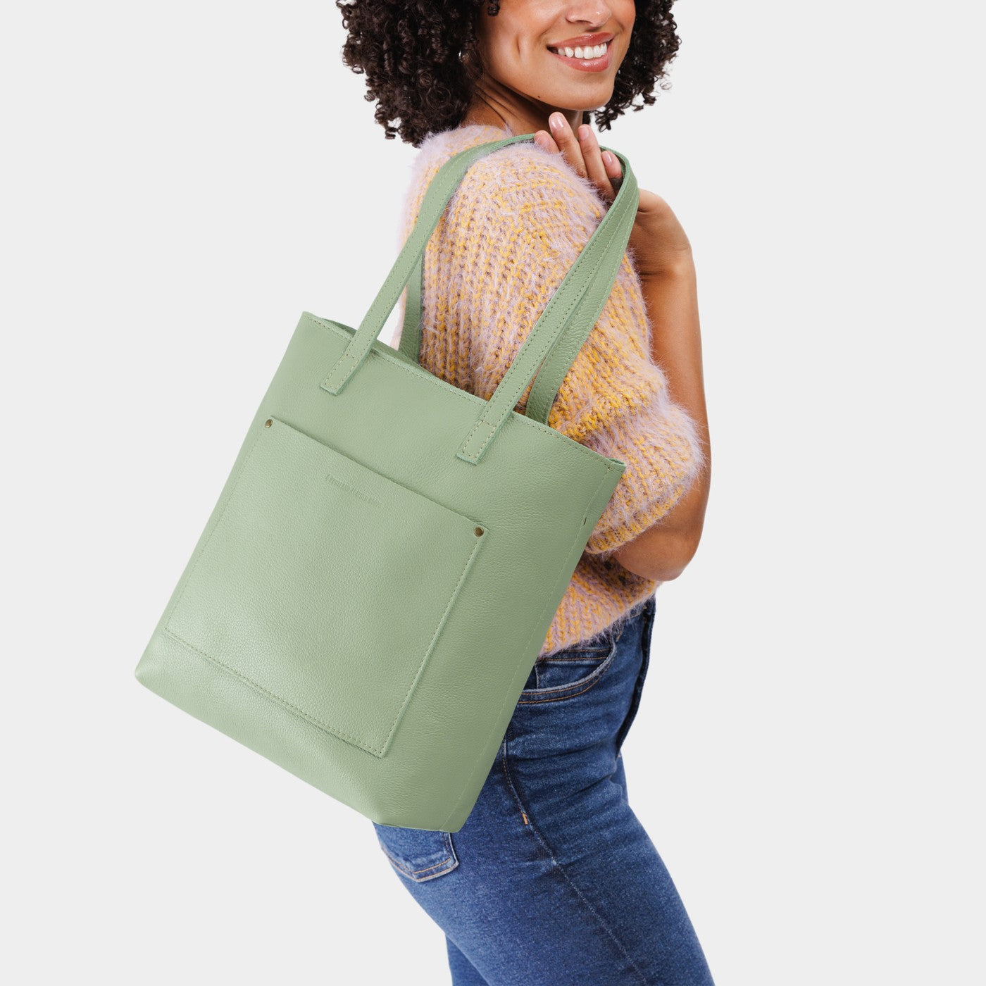 Pistachio*Zipper | Medium Tote with dual shoulder straps and crossbody strap