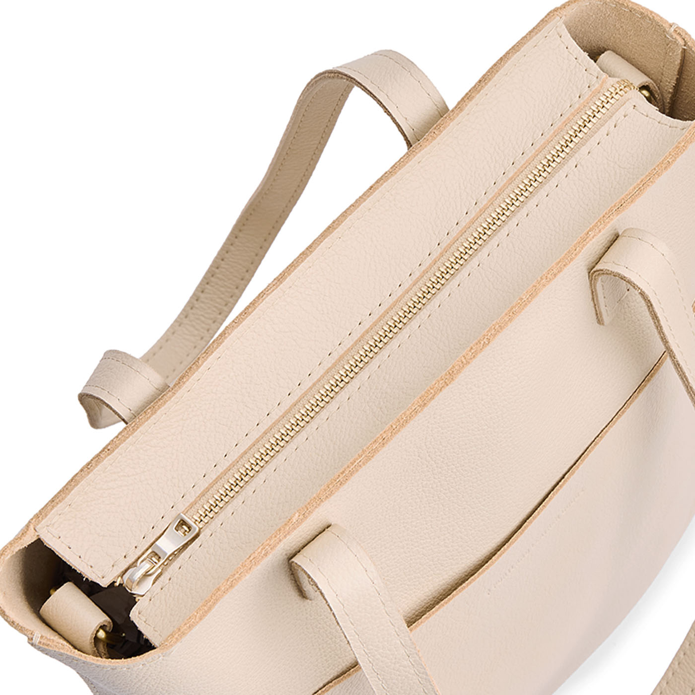 Pebbled Bone*Zipper | Medium Tote with dual shoulder straps and crossbody strap
