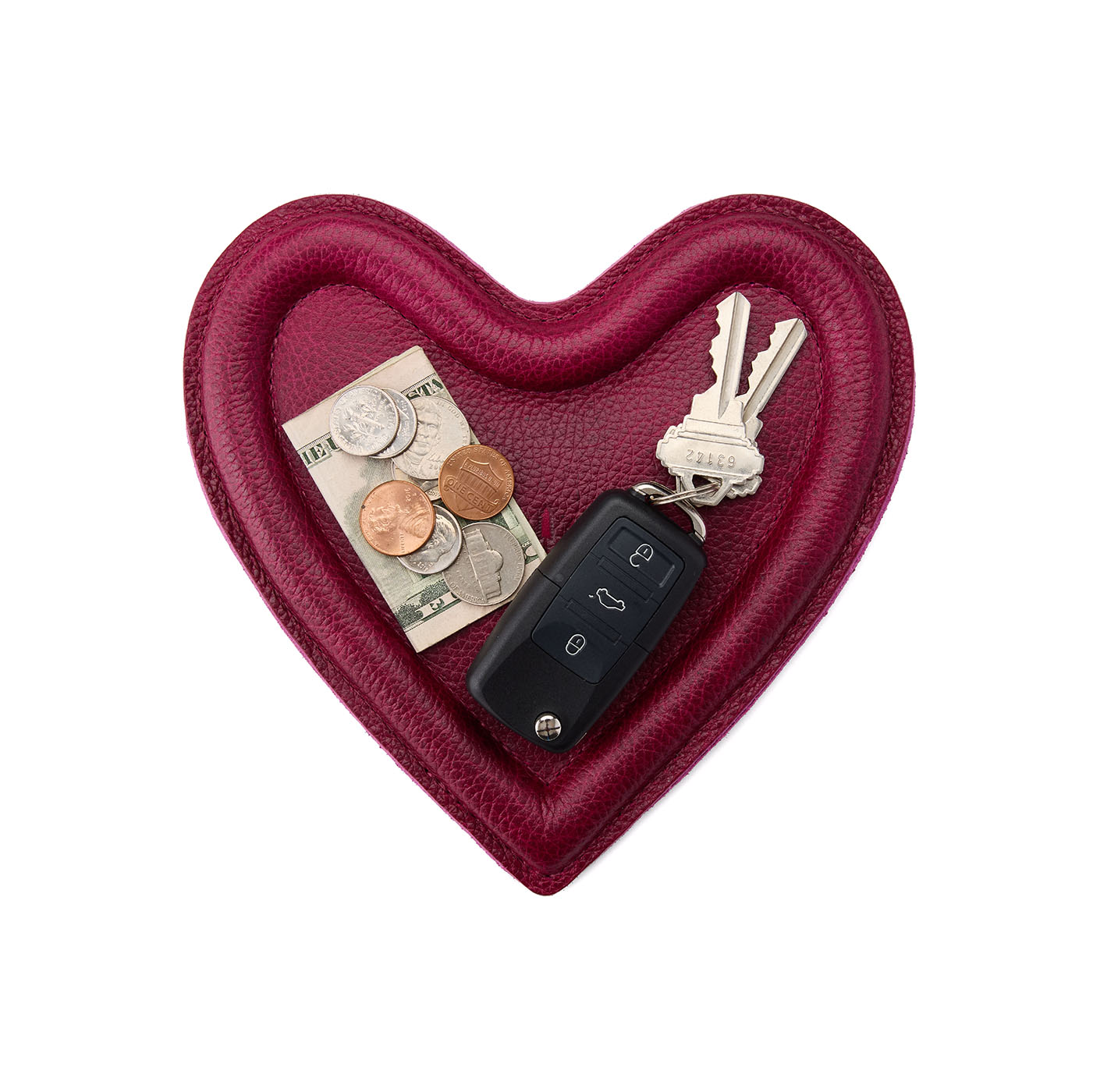 Orchid | Heart shaped leather tray with stuffed edges