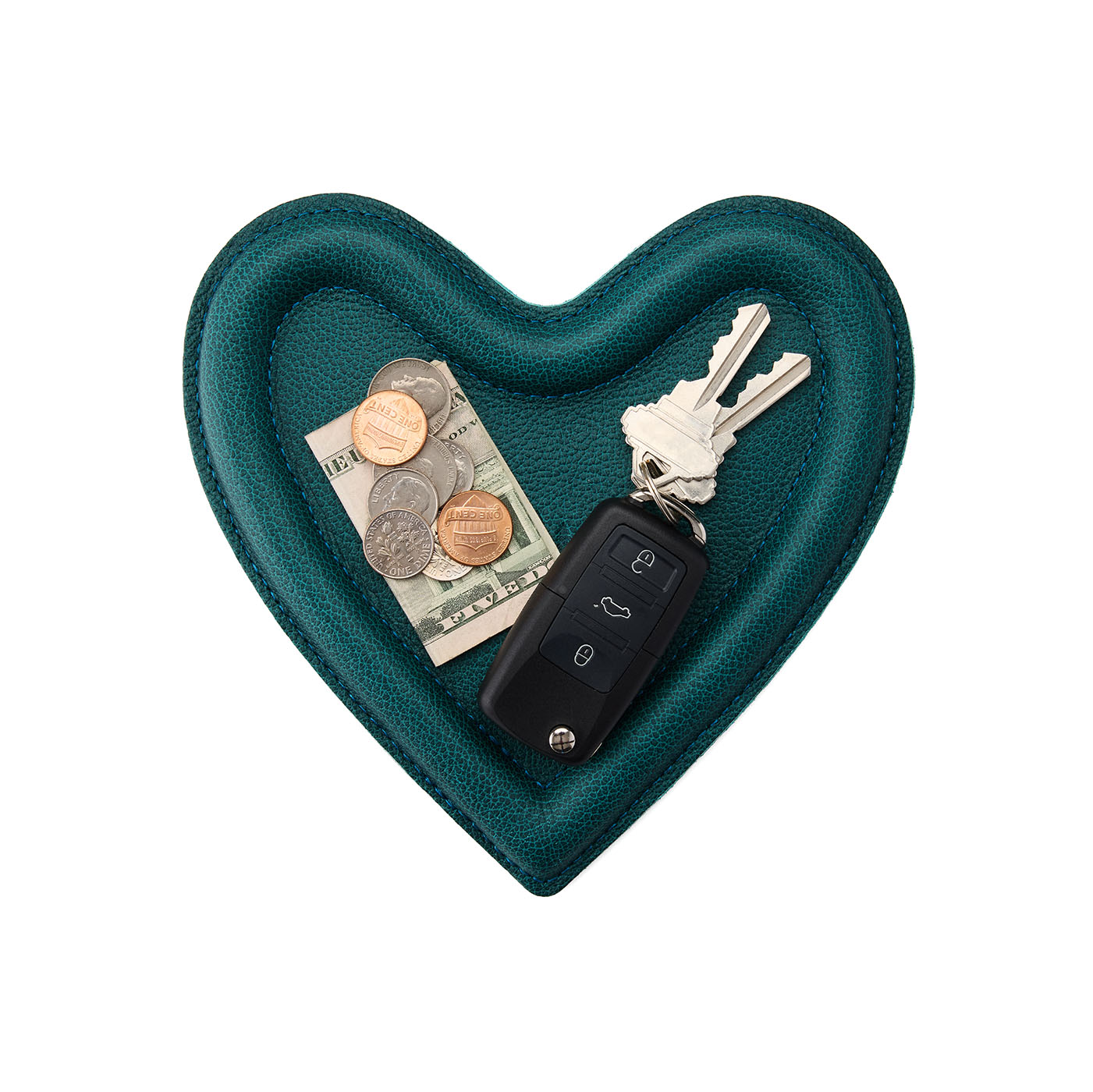Sea Glass | Heart shaped leather tray with stuffed edges