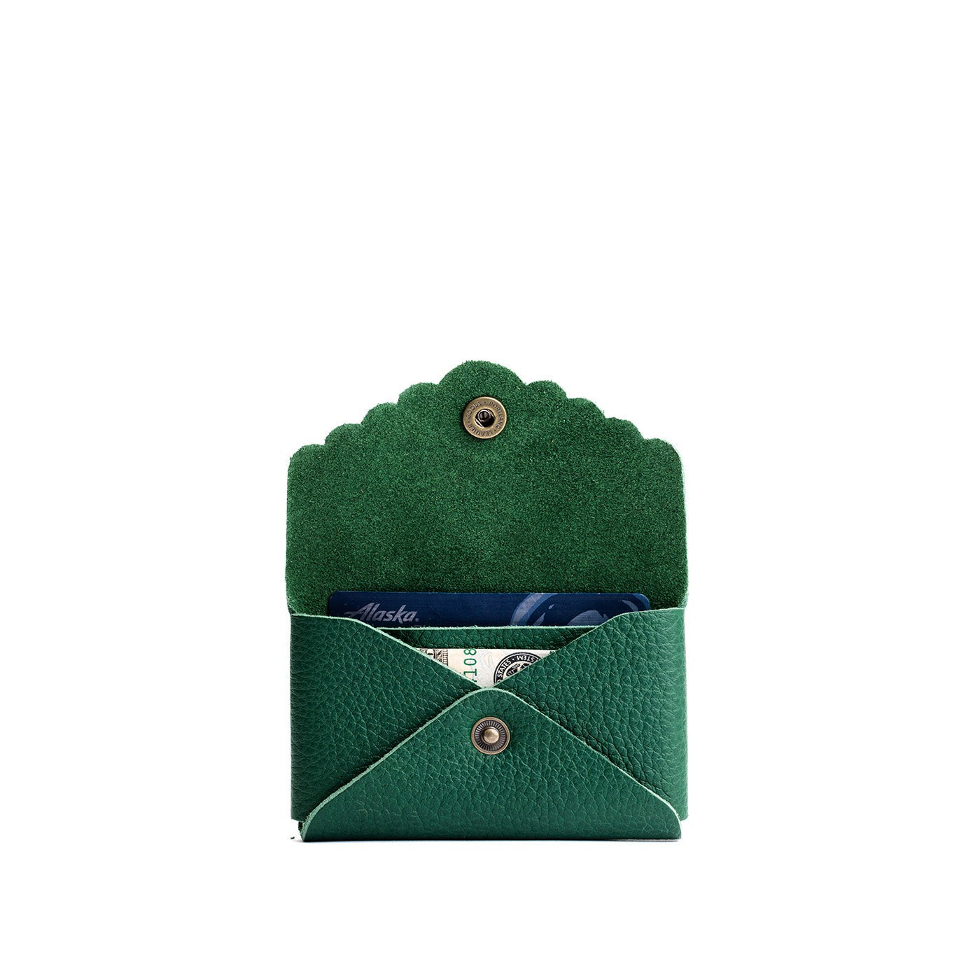 Bacalar | Leather card wallet with scalloped edge open