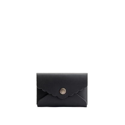 Black | Leather card wallet with scalloped edge
