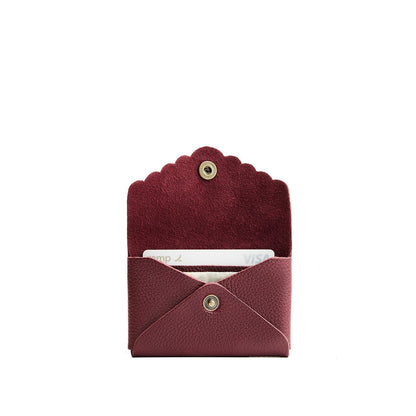Cabernet | Leather card wallet with scalloped edge open