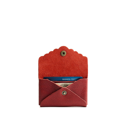 Chili Red | Leather card wallet with scalloped edge open