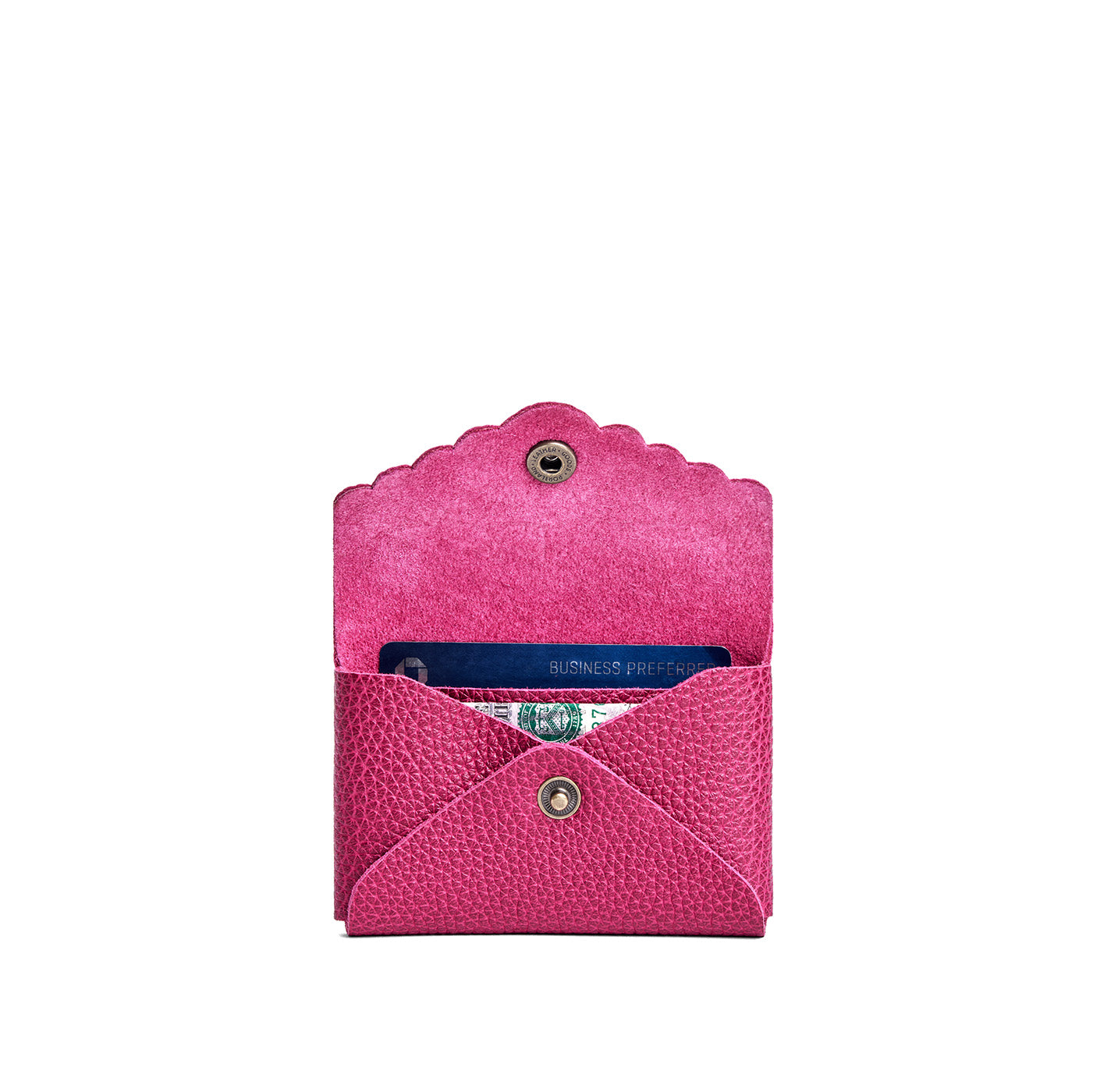 Cosmo | Leather card wallet with scalloped edge open