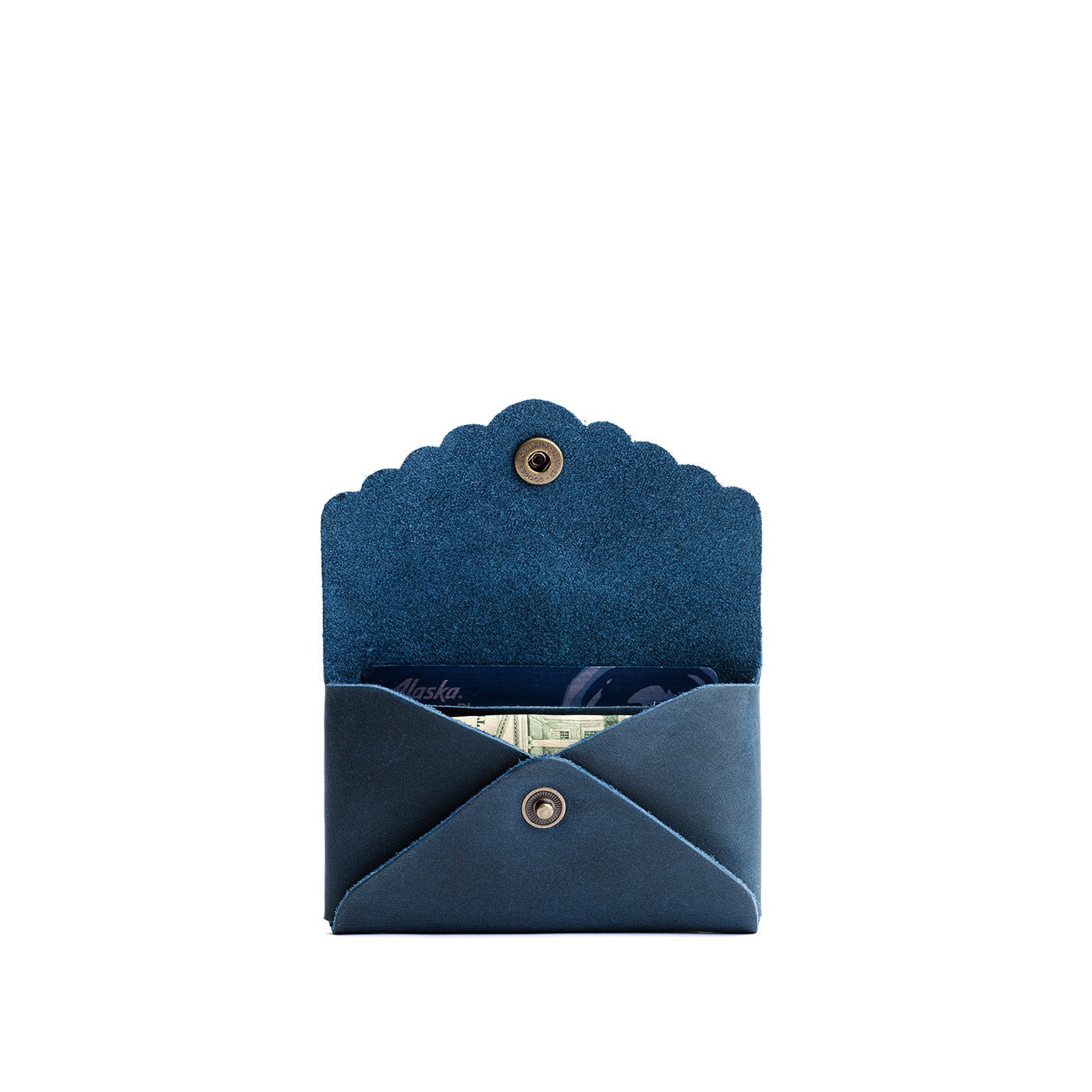 Deep Water | Leather card wallet with scalloped edge open