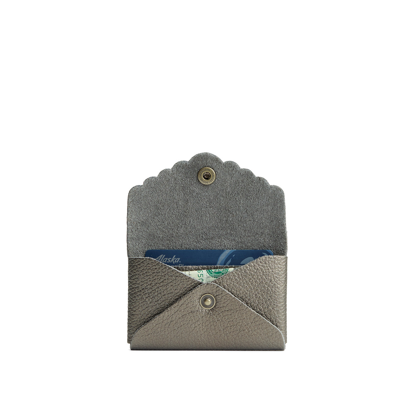 Stardust | Leather card wallet with scalloped edge open